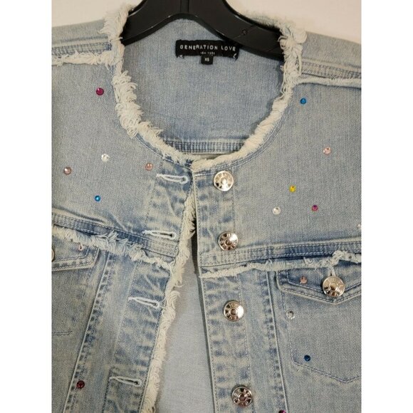 Generation Love Womens Gal Crystal Embellished Denim Jacket Size XS - Picture 7 of 7